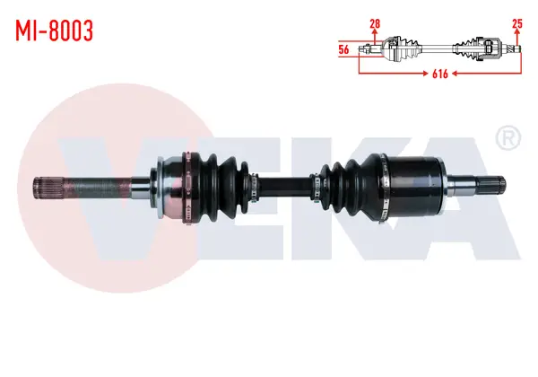 Komple Aks Sol Ön Uzunluk 614mm Mitsubishi L 200 (K7t,K6t) 2.5 TD 4X4 1996-2007 / Pajero II (V3w,V2w,V4w) 2.5 TD 1990-1999