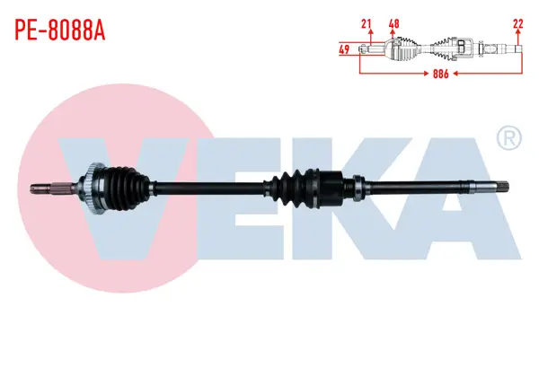 Komple Aks Sağ On Peugeot 206 + 1.4 HDI ABS li 48 Dıs Uzunluk 886 mm 2009 -