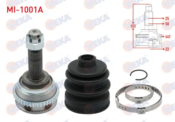Aks Kafası Sol-Sağ On Dıs Hyundai Accent I (X-3) 1.3İ ABS li 44 Dıs 25X22x50 Uzunluk 153mm 1994-2000