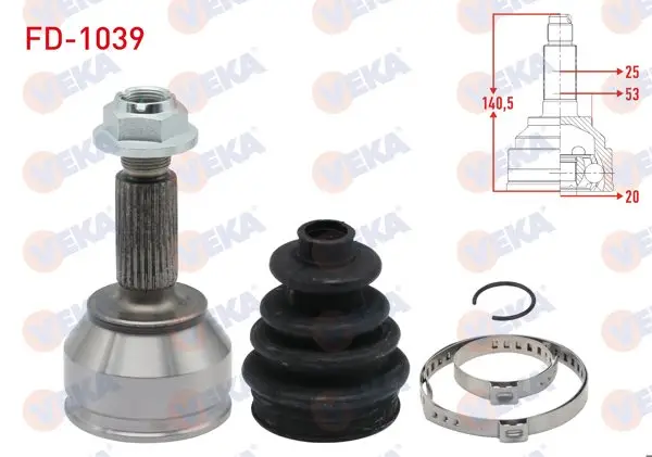 Aks Kafası Sol-Sağ On Dıs Ford Fiesta V 1.4 TDCI 25X20x53 Uzunluk 141 mm 2001-2008