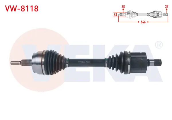Komple Aks Sol Ön Uzunluk 646mm Volkswagen Transporter VI 2.0 TDI A-T 2015 -