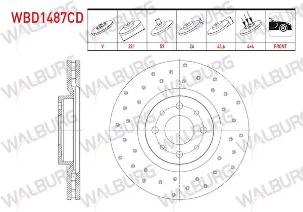 Fren Diski Ön Havalı Kaplamalı Performans Delikli 4 Bjn 281X26x59x43,6 Fiat Bravo 1.4İ-1.4 T-Jet 2006-2014 / Alfa Romeo Mıto 1.3 JTD-1.4 T-1.6 JTD 2008-
