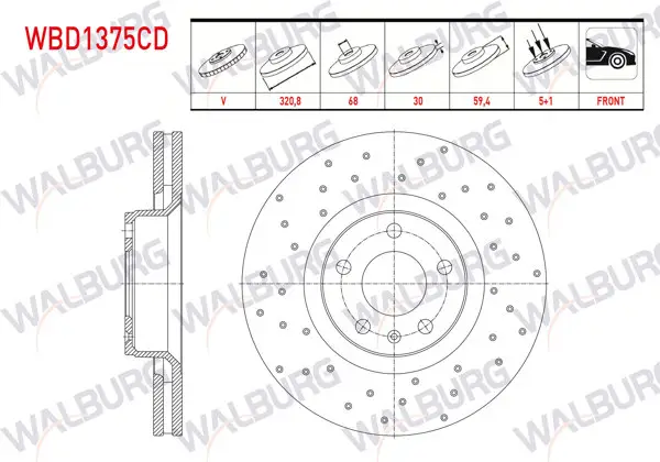 Fren Diski Ön Havalı Kaplamalı Performans Delikli 5 Bjn 320,80X30x68x59,40 Audi A6 2.0 TDI-2.7 TDI-3.0 TDI-2.0 TFSI-2.4-3.0 TFSI-3.2 FSI-4.2 2004-2011