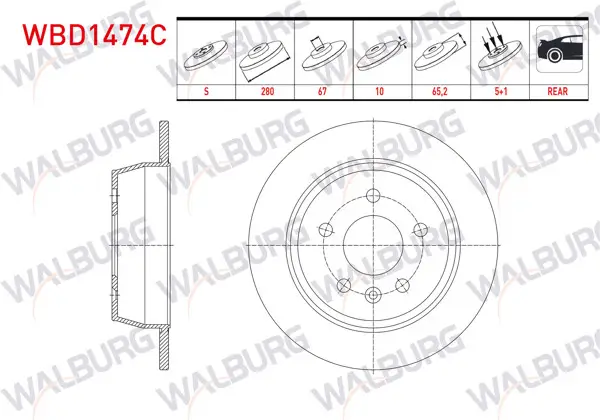 Fren Diski Arka Düz Kaplamalı 5 Bjn 280X10x67x65,2 Mercedes Vito (638) 108 CDI-110 CDI-112 CDI 1997-2003