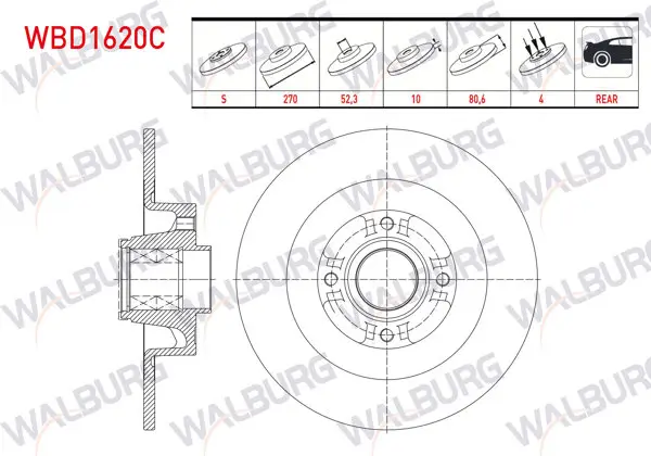Fren Diski Arka Düz Kaplamalı Rulmanlı Poryalı 4 Bjn Manyetık ABS Okuyuculu 270X10x52,3X80,2 Renault Megane II Sw 2003-2009 / Scenic II 2003-2010