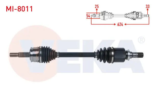 Komple Aks Sol Ön Uzunluk 624mm Mitsubishi Colt VI 1.3 M-T 2002-2012 / Smart Forfour 1.1 2004-2006