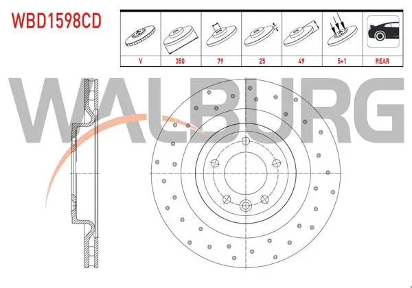 Fren Diski Arka Havalı Kaplamalı Performans Delikli 5 Bjn 350X25x79x49 Land Rover Range Rover IV (Lg) 2013-/ Range Rover Sport (Lw) 2013-