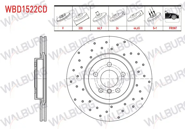 Fren Diski Ön Havalı Kaplamalı Performans Delikli 5 Bjn 330X24x66,9X45,4 BMW X1 (F48) 2.0 D-2.0İ 2014-/ 2 Serisi (F45) 220 D 2014-