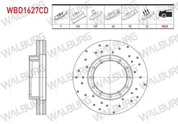 Fren Diski Arka Havalı Kaplamalı Performans Delikli 12 Bjn 310X40x139x70 Euro 5-6 Mitsubishi Fuse Canter 2012-/ Prestıge