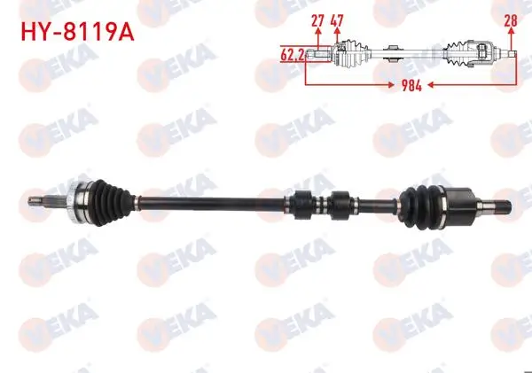 Komple Aks Sağ On Uzunluk 984mm ABS li 47 Dıs Hyundai Sonata V 2.0 CRDI 2007 -