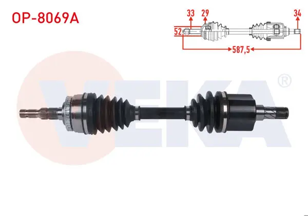 Komple Aks Sol Ön ABS li 29 Dıs Uzunluk 587,5mm Opel Corsa C 1.7 CDTI M-T 2000-2006 / Combo C 1.7 CDTI M-T 2001-2006