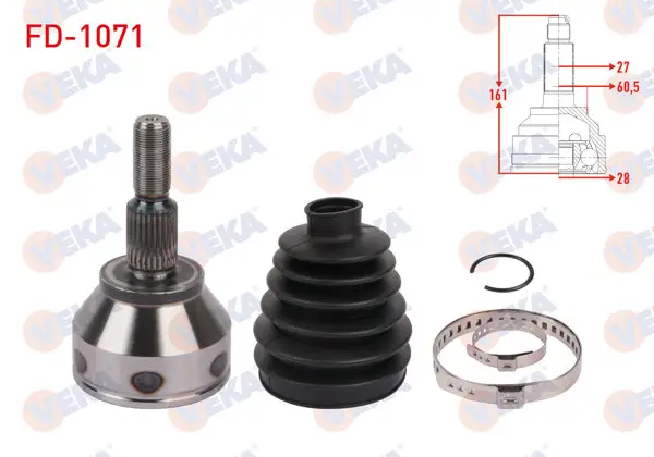 Aks Kafası Sol-Sağ On Dıs 27X28x60.5 Uzunluk 161mm Ford Transit Connect 1.5 TDCI 6At 2015-/ Tourneo Connect 1.5 TDCI 6At 2015 -