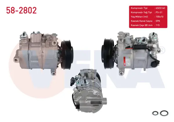 Klima Kompresörü 5Pk 115mm Mercedes A Serisi (W176) A 180-A 180 CDI-A 200-A 200 CDI 12-/ B Serisi (W246) B 160-B 180-B 180 CDI-B 200 11-/ CLA (C117) 180-200 13-/ Gla (X156) Gla 200 13 -