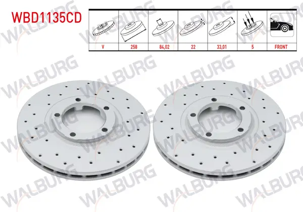 Fren Diski Ön Havalı Kaplamalı Performans Delikli 5 Bjn 258,1X22x84,02X33,01 Mitsubishi L 300 (P0w,P1w) 2.5 D 1986-2006 / L 200 (K7t,K6t) 2.5 D 1996-2007