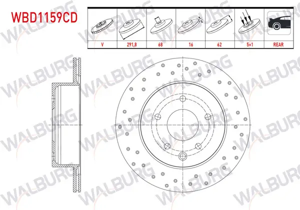 Fren Diski Arka Havalı Kaplamalı Performans Delikli 5 Bjn 291,8X16x68x62 Nissan X-Traıl 2.0İ 2007-2013 / X-Traıl 2.0 DCI 2007-2013 / Qashqai + 2 1.5 DCI 2007-2014 / Qashqai + 2 2.0 DCI 2007-2014 / Renault Koleos
