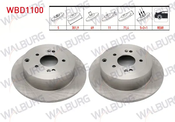 Fren Diski Arka Düz 5 Bjn 301,9X11x69x71,5 Hyundai Santa Fe (Cm) 2.2 CRDI 2006-2012 / Santa Fe (Cm) 2.7İ V6 2006-2012