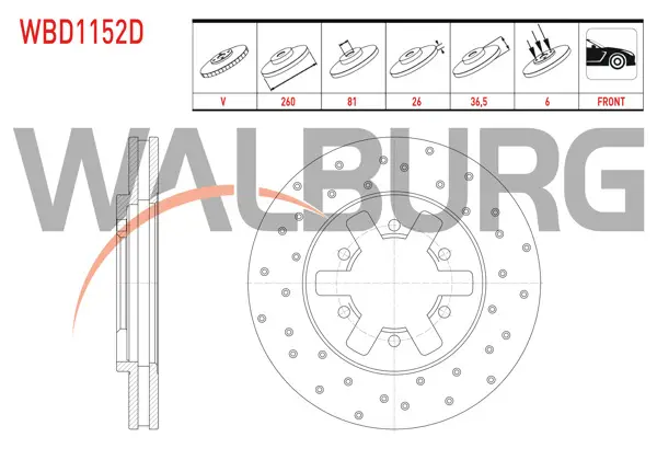 Fren Diski Ön Havalı Performans Delikli 6 Bjn 260X26x81x36,5 Nissan Pick Up (D22) 2.5 D 4X4 1998-/ Pick Up (D22) 2.5 Dı 4X4 1998-