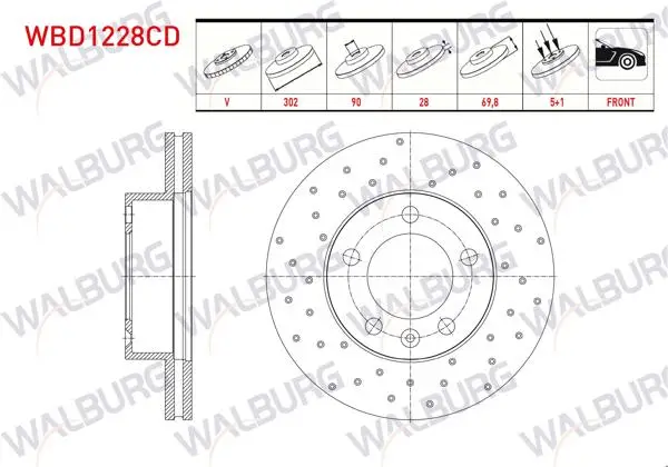 Fren Diski Ön Havalı Kaplamalı Performans Delikli 5 Bjn 302X28x90x69,8 Renault Master III (Fv) 2.3 DCI 2010-/ Master III (Fv) 2.5 DCI 2010-