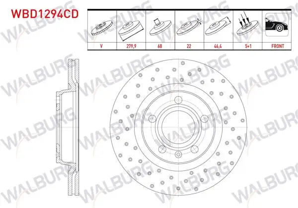 Fren Diski Ön Havalı Kaplamalı Performans Delikli 5 Bjn 279,9X22x68x46,4 Volkswagen Passat 1.6-1.8-1.8T-1.9 TDI-2.5 TDI 1996-2000 / Audi A4 1.6-1.8-1.8T-1.9 TDI-2.5 TDI 1994-2001 / A4 1.6-1.8-1.9 TDI-2.0