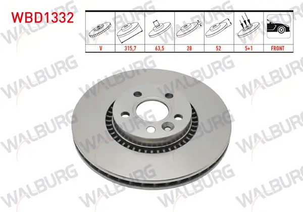Fren Diski Ön Havalı 5 Bjn 315,7X28x63,5X52 Volvo S60 II T3-T4-D3-2.0T 17 Jant 2010-/ S80 II D3-T5 2006-/ V60 T6-D5-1.6D 2010-/ V70 III 2.0 T-1.6D-2.0D 2006-/ Xc70 II D3 2007-/ Ford Galaxy 2.0 TDCI 2006-