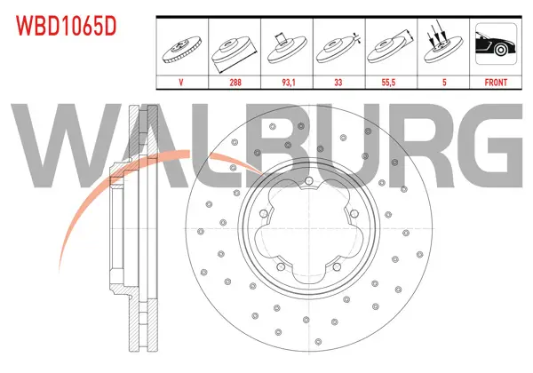 Fren Diski Ön Havalı Performans Delikli 5 Bjn 288X33x93,1X55,5 Ford Transit Custom (V362) 2.2 TDCI 2012-