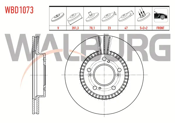 Fren Diski Ön Havalı 5 Bjn 281,3X23x70,1X47 Honda Cr-V I 2.0İ 16V 1995-2002 / Hr-V (Gh) 1.6 1999-