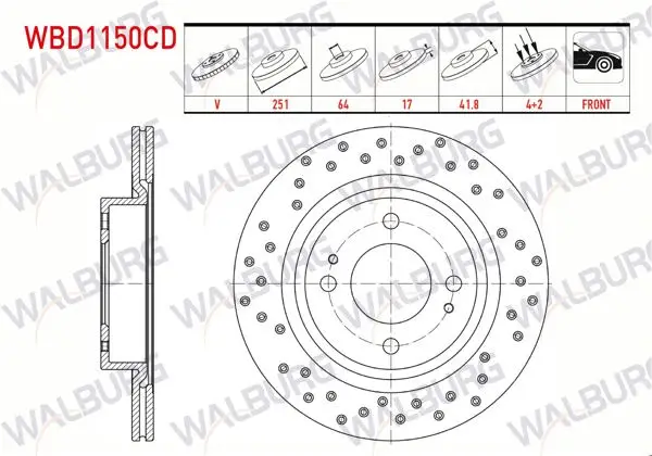 Fren Diski Ön Havalı Kaplamalı Performans Delikli 4 Bjn 251X17x64x41,8 Mitsubishi Attrage (A10_) 1.2 2014-/ Space Star VI (A0_A) 1.2 2012-