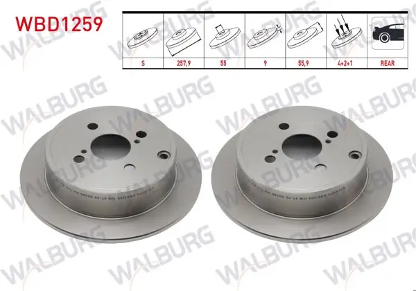 Fren Diski Arka Düz 4 Bjn 257,9X9x55x55,9 Toyota Corolla (_E12_) 1.4 Vvt-I 2002-2007 / Corolla (_E12_) 1.6 Vvt-I 2002-2007 / Corolla (_E12_) 1.8 Vvt-I 2002-2007