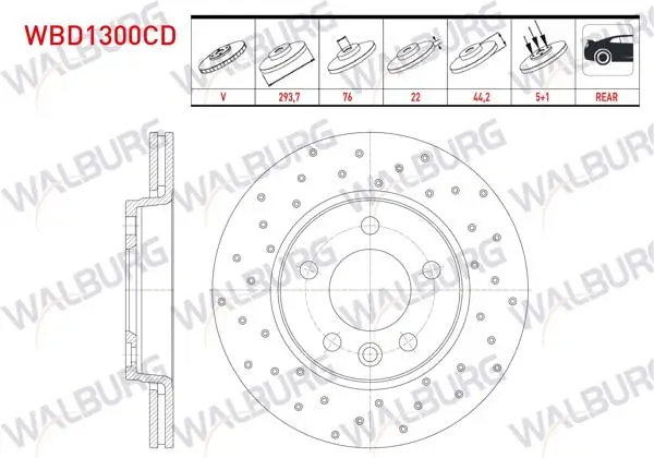 Fren Diski Arka Havalı Kaplamalı Performans Delikli 5 Bjn 293,7X22x76x44,2 VW Transporter V 1.9 TDI-2.0 TDI-2.4-2.5 TDI 03-15 / Transporter VI 2.0 TDI 15-/ Transporter VII 2.0 TDI 19-/ Multıvan V 03-15