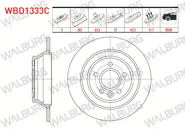 Fren Diski Arka Düz Kaplamalı 5 Bjn 302X12x63,6X69,3 Volvo S60 II T3-T4-T5-D3-D5-2.0T 2010-/ S80 II D3-D5-T5-T6 2006-/ V60 T6-T5-D3-D5-1.6D-2.0T 2010-/ V70 III 2.0 T-1.6D-2.0D 2006-/ Xc70 II D3-D5-3.2İ