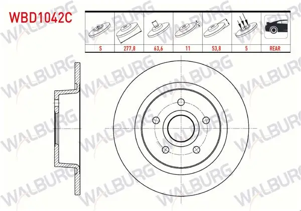 Fren Diski Arka Düz Kaplamalı 5 Bjn 277,8X11x63,7X53,8 Ford Transit Connect 1.8 TDCI 2002-2013 / Ford Tourneo Connect 1.8 TDCI 5 2002-2013