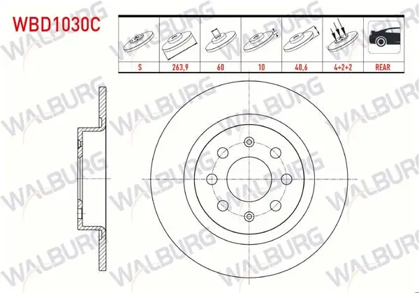 Fren Diski Arka Düz Kaplamalı 4 Bjn 263,9X10x60x40,6 Fiat G.Punto 1.3 Mjt-1.9 Mjt 2005-2012 / Punto Evo 1.3 Mjt-1.4 2009-2012 / Linea 1.4 T-Jet 2007-/ Opel Corsa E 1.2-1.4 2014-