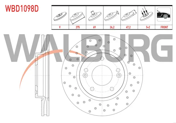 Fren Diski Ön Havalı Performans Delikli 5 Bjn 275X26,2X69x47,2 Hyundai Santa Fe 2.0 CRDI-2.0İ-2.4İ 16V-2.7İ V6 2001-2006 / Trajet 2.0 CRDI-2001-2006