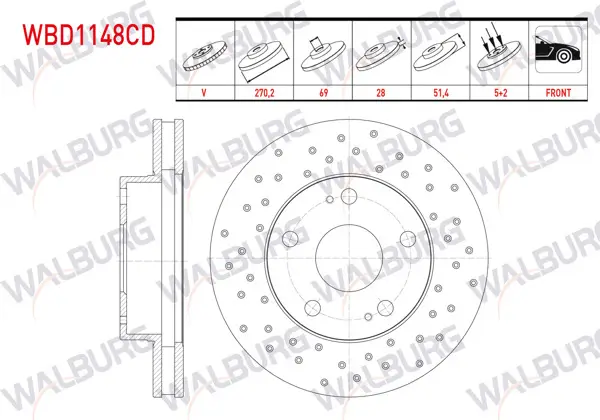Fren Diski Ön Havalı Kaplamalı Performans Delikli 5 Bjn 270,2X28x69x51,4 Mitsubishi L200 (Kbt,Kat) 2.5 Dıd Tek Kabın 2005-