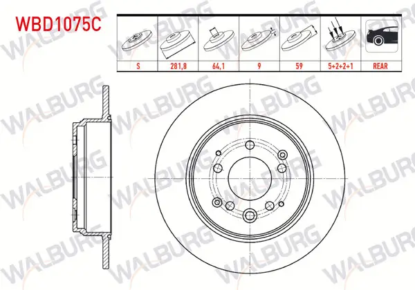 Fren Diski Arka Düz Kaplamalı 5 Bjn 281,8X9x64,1X59 Honda Cr-V II 2.0İ 2002-2006