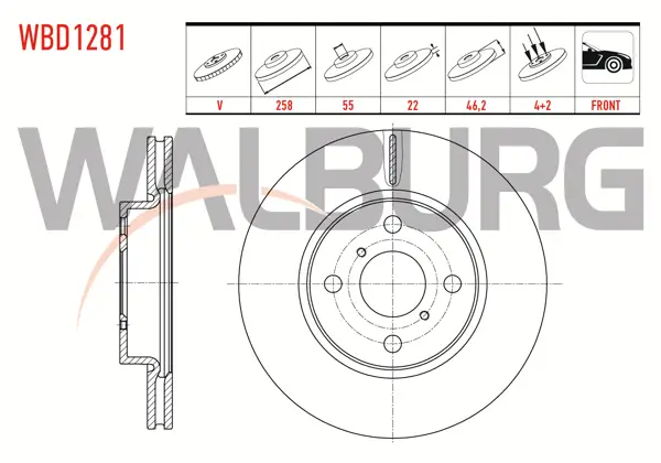 Fren Diski Ön Havalı 4 Bjn 258X22x55x46,2 Toyota Yaris 1.0 Vvt-I 2006-2010 / Yaris 1.3 Vvt-I 2006-2010 / Yaris 1.33 Vvt-I 2006-2010 / Yaris 1.4 D-4D 2006-2010