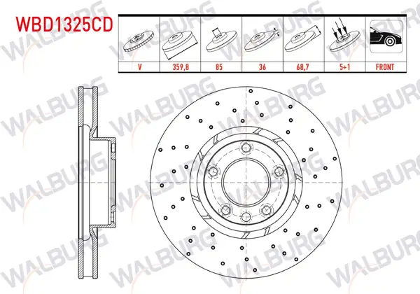 Fren Diski Sol Ön Havalı Kaplamalı Performans Delikli 5 Bjn 359,80X36x85x68,7 Volkswagen Touareg (7P5) 3.0 TDI V6-3.0 TSI V6 2010-/ Porsche Cayenne 3.0 D-3.0 S Hybrıd-3.6 S-4.8 Gts-4.8 Turbo