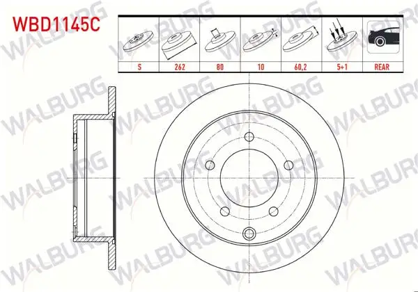 Fren Diski Arka Düz Kaplamalı 5 Bjn 262X10x80x60,2 Mitsubishi Lancer (Cy,Za) 2.0 2007-/ Lancer (Cy,Za) 1.8 5 2007-