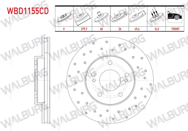 Fren Diski Ön Havalı Kaplamalı Performans Delikli 5 Bjn 279,7X26x68x49,4 Nissan Primera 1.6İ 2002-/ Primera 2.0İ 16V 2002-/ X-Traıl 2.0İ 2001-2007 / Maxıma Qx 2.0 1994-2000 / Maxıma Qx 3.0 1994-2000