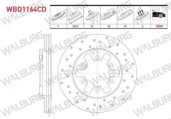 Fren Diski Ön Havalı Kaplamalı Performans Delikli 6 Bjn 249,4X22x81x37 Nissan Pick Up (D21) 2.5 D 1985-1998 / Pick Up (D22) 2.5 D 1998-