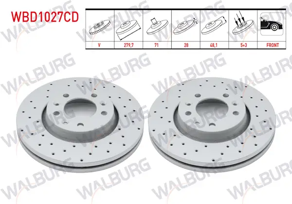 Fren Diski Ön Havalı Kaplamalı Performans Delikli 5 Bjn 279,7X28x71x48,1 Fiat Scudo 1.6 Mjt 90 Hp 2007-/ Peugeot Expert 1.6 HDI 90 Hp-2.0 HDI 2007-/ Citroen Jumpy II 1.6 HDI 2006-