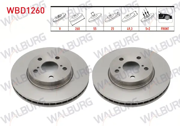 Fren Diski Ön Havalı 5 Bjn 260X25x55x49,3 Toyota Avensis (T22) 1.6İ 1997-2003 / Avensis (T22) 2.0İ 1997-2003