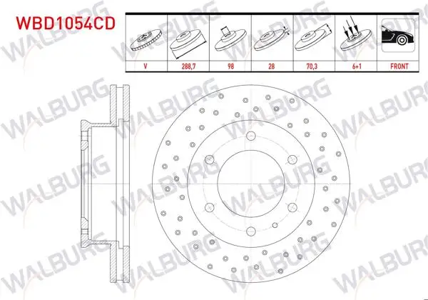 Fren Diski Ön Havalı Kaplamalı Performans Delikli 6 Bjn 288,7X28x98x70,3 Ford Ranger 2.5 TDCI-2.2 TDCI-3.0 TDCI 4X4 2002-2006 / Mazda B Serisi (Un) 2.5 D 4X4 1998-2006