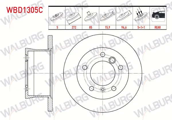 Fren Diski Arka Düz Kaplamalı 5 Bjn 271,2X15,9X85x96,6 Volkswagen Lt 28-35 II 2.5 TDI-2.8 TDI 1996-2006 / Mercedes Sprinter 2T 208D-210D-213Cdı 1995-2006 / Sprinter 3,5T 315-316 CDI 2006-2009