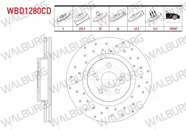 Fren Diski Ön Havalı Kaplamalı Performans Delikli 5 Bjn 294,9X26x55x49,2 Toyota Avensis (T25) 2.0 D-4D 2003-2008