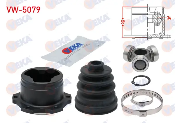 Aks Kafası Sol-Sağ On Ic VW Golf IV 1.6İ 16V A-T Freze Dıs 34 Uzunluk 59mm 1997-2005 / Golf IV 1.9 TDI 1997-2005 / Golf III 1.6İ 1991-1999 / Golf III 1.8İ 1991-1999 / Polo Classic 1.4-1.6 1995-2001