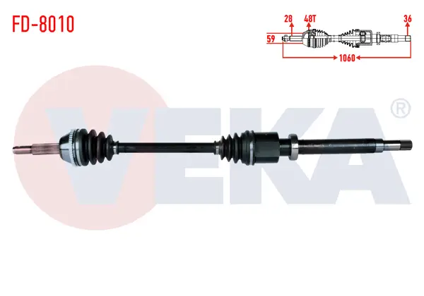 Komple Aks Sağ On Ford Transit (V347) 2.2 TDCI 130 Hp (Ince Mil) ABS li 48 Dıs Uzunluk 1060mm 2006-2014