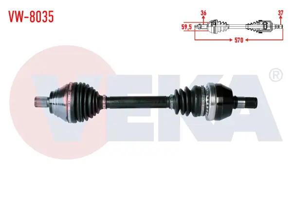 Komple Aks Sol Ön Uzunluk 570mm Volkswagen Tiguan (Ad1) 1.5 TSI A-T 2018-/ Arteon 1.5 TSI 2017-/ Seat Tarraco 1.5 Tsud 2018-/ Skoda Kodiaq 1.5 TSI A-T 2018 -