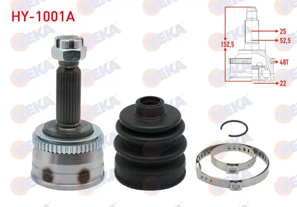 Aks Kafası Sol-Sağ On Dıs Hyundai Accent Era 1.4İ 16V ABS li 48 Dıs 25X22x52.5 Uzunluk 152,5 mm 2006-2012