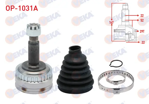 Aks Kafası Sol-Sağ On Dıs Opel Vectra B 1.6İ ABS li 29 Dıs 22X22x52 A-T Uzunluk 144,8 mm 1995-2003